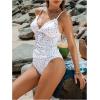 imageMakeMeChic Womens Tankini Sets Ditsy Floral Print Lace Trim Rib Knitted Beach SwimsuitWhite