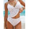 imageMakeMeChic Womens Tankini Sets Ditsy Floral Print Lace Trim Rib Knitted Beach SwimsuitWhite