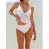 imageMakeMeChic Womens Tankini Sets Ditsy Floral Print Lace Trim Rib Knitted Beach SwimsuitWhite