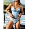 imageMakeMeChic Womens Tankini Swimsuit Halter Triangle Tie Back Tummy Control Bathing SuitBlue