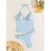 imageMakeMeChic Womens Tankini Swimsuit Halter Triangle Tie Back Tummy Control Bathing SuitBlue