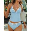 imageMakeMeChic Womens Tankini Swimsuit Halter Triangle Tie Back Tummy Control Bathing SuitBlue