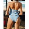 imageMakeMeChic Womens Tankini Swimsuit Halter Triangle Tie Back Tummy Control Bathing SuitBlue