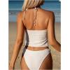 imageMakeMeChic Womens Tankini Swimsuits Frill Trim Tie Front Halter High Cut Cheeky Swimsuit Bathing SuitsWhite