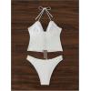 imageMakeMeChic Womens Tankini Swimsuits Frill Trim Tie Front Halter High Cut Cheeky Swimsuit Bathing SuitsWhite