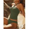 imageMakeMeChic Womens Tankini Swimsuits Halter Tie Back Tummy Control Swimwear Bathing SuitDark Green