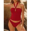imageMakeMeChic Womens Tankini Swimsuits Halter Tie Back Tummy Control Swimwear Bathing SuitRed