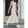 imageMakeMeChic Womens Textured High Waisted Dress Sleeveless Crew Neck Ruffle Midi DressesApricot