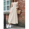 imageMakeMeChic Womens Textured High Waisted Dress Sleeveless Crew Neck Ruffle Midi DressesApricot