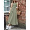 imageMakeMeChic Womens Textured High Waisted Dress Sleeveless Crew Neck Ruffle Midi DressesMint Green
