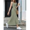 imageMakeMeChic Womens Textured High Waisted Dress Sleeveless Crew Neck Ruffle Midi DressesMint Green