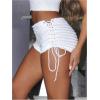 imageMakeMeChic Womens Textured Lace Up Drawstring Elastic Low Waist Skinny Fit Y2K Mini ShortsWhite
