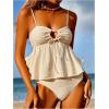 imageMakeMeChic Womens Two Piece Tankini Set Textured Tie Front Ruffle Tummy Control Bathing SuitApricot