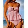 imageMakeMeChic Womens Two Piece Tankini Set Textured Tie Front Ruffle Tummy Control Bathing SuitPink