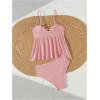 imageMakeMeChic Womens Two Piece Tankini Set Textured Tie Front Ruffle Tummy Control Bathing SuitPink