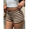 imageMakeMeChic Womens Y2k Striped Crochet Micro Mini Shorts Low Waist Knit Lounge Shorts LoungewearBrown and White