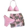 imageMakeMeChic Girls 3 Piece Bikini Set Halter Triangle Bathing Suit Leopard Floral Cover Up SkirtPink