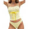 imageMakeMeChic Womens 2 Piece Tankini Set Floral Tie Front High Waisted Tummy Control Beach SwimsuitYellow