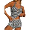 imageMakeMeChic Womens 2 Piece Tankini Swimsuit Striped Halter Tummy Control High Waisted SwimsuitBlack and White