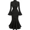 imageMakeMeChic Womens 3D Floral Bell Sleeve Mock Neck Midi Dress Ruffle Hem Bodycon Wedding Guest DressesBlack