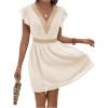 imageMakeMeChic Womens Contrast Lace Short Dress Ruffle Cap Sleeve V Neck Summer Boho A Line DressesApricot