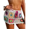 imageMakeMeChic Womens Crochet Skirts Tie Front Summer Beach Cover Up Floral Mini SkirtMulticolor B