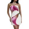 imageMakeMeChic Womens Floral Halter Backless Dress Ring Sleeveless Summer Mini DressesWhite