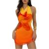 imageMakeMeChic Womens Floral Halter Dress Open Back Draped Front Bodycon Mini DressesOrange