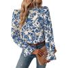 imageMakeMeChic Womens Floral Print Long Sleeve Ruffle High Neck Blouse Shirt TopBlue