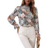 imageMakeMeChic Womens Floral Print Long Sleeve Ruffle High Neck Blouse Shirt TopLight Floral