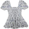 imageMakeMeChic Womens Floral Puff Sleeve Square Neck Blouse Ruffle Hem Shirred Blouses TopBlue