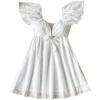 imageMakeMeChic Womens Flutter Sleeve Sweetheart Neck Shirred A Line Ruffle Summer Mini DressWhite