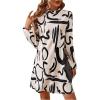 imageMakeMeChic Womens Graphic Print Short Dress Long Sleeve Mock Neck Tunic DressesApricot and Black