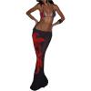 imageMakeMeChic Womens Halter Triangle Bikini Sets Floral 3 Piece Swimsuit Bathing Suit Cover Up Long SkirtRed Black