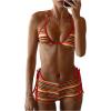 imageMakeMeChic Womens Halter Triangle Bikini Sets Leopard Swim Shorts Swimsuit Bathing SuitStriped
