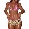 imageMakeMeChic Womens Halter Triangle Bikini Sets Leopard Swim Shorts Swimsuit Bathing SuitYellow Brown