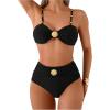 imageMakeMeChic Womens High Waisted Bikini Sets Metal Shell Swimsuit Bathing Suit SwimwearBlack