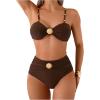 imageMakeMeChic Womens High Waisted Bikini Sets Metal Shell Swimsuit Bathing Suit SwimwearBrown