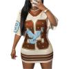 imageMakeMeChic Womens Jersey Dress Number Half Sleeve V Neck Oversized Y2K T Shirt DressesBrown Apricot