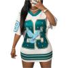 imageMakeMeChic Womens Jersey Dress Number Half Sleeve V Neck Oversized Y2K T Shirt DressesWhite Green