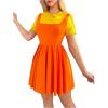 imageMakeMeChic Womens Korean Game Cosplay Costume Two Tone Crew Neck Mini Dress Short Sleeve Ruffle A Line DressesYellow and Orange