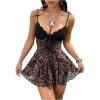 imageMakeMeChic Womens Leopard Print Lace V Neck Cami Dress Spaghetti Strap Tie Front Club Mini Dresses Rave OutfitsMulticolor