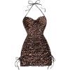 imageMakeMeChic Womens Leopard Print Ruched Halter Tie Back Lettuce Trim Bodycon Mini DressMulticolor