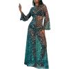 imageMakeMeChic Womens Mesh Sheer Leopard Print Bell Sleeve Dress Backless A Line Club Maxi DressesBlack