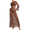 imageMakeMeChic Womens Mesh Sheer Leopard Print Bell Sleeve Dress Backless A Line Club Maxi DressesMulticolor