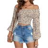 imageMakeMeChic Womens Off Shoulder Long Sleeve Ruched Crop Tops Going Out Boho Shirt BlouseMulticolor