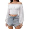 imageMakeMeChic Womens Off Shoulder Long Sleeve Ruched Crop Tops Going Out Boho Shirt BlouseWhite