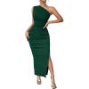 imageMakeMeChic Womens One Shoulder Sleeveless Maxi Dress Ruched Split Thigh Bodycon Party DressesDark Green
