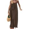 imageMakeMeChic Womens Open Back Cami Dress Spaghetti Strap Sleeveless Maxi DressesCoffee Brown