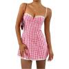 imageMakeMeChic Womens Plaid Gingham Lace Cami Dress Sleeveless Going Out Mini Dresses SundressHot Pink